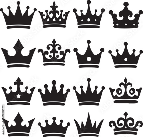 Royal regal crowns set vector graphics for design projects