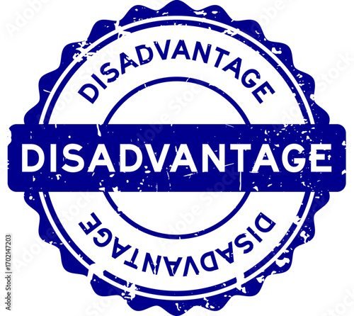 Grunge blue disadvantage word round rubber seal stamp on white background