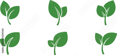 Set of green spring sprouts plant leaves isolated