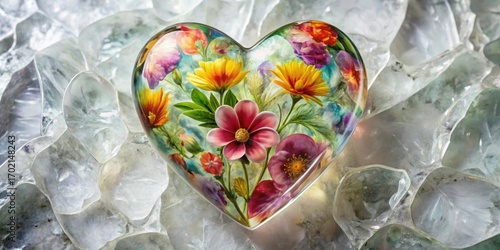 Beautiful Heart-Shaped Gemstone with Colorful Floral Design