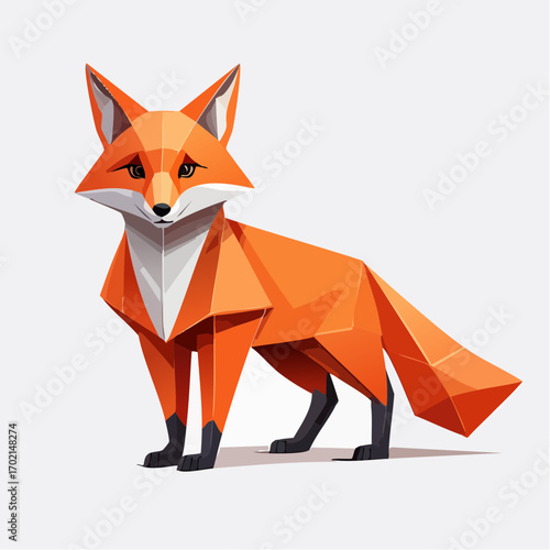 Geometric origami fox illustration against a light background.