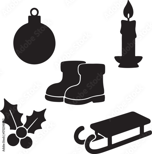 Christmas icons silhouette collection festive holiday elements set