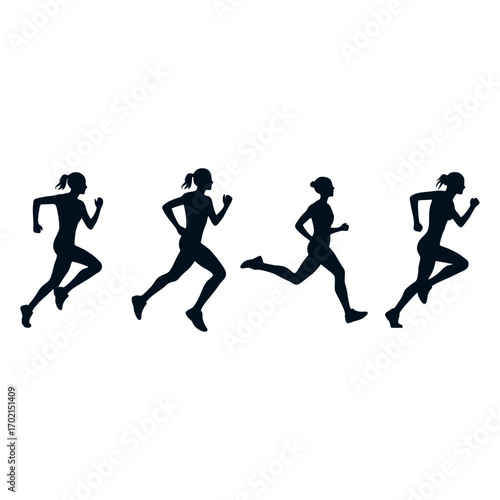 multiple woman running silhouettes poses, perfect for workout lifestyle brands or running event decorations, Vector illustration design