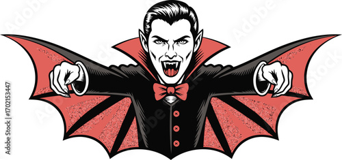 Vampire with outstretched arms and bat wings monster