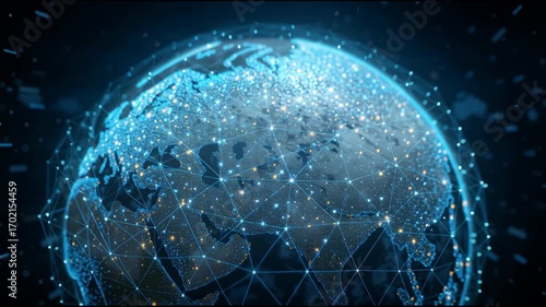 Digital Planet: An exquisite digital representation of planet Earth, interlaced with an intricate network of luminous nodes and interconnected lines.