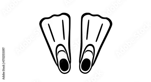 Swimming fins pair black white icon