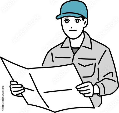 図面をみる作業員の男性のイラスト