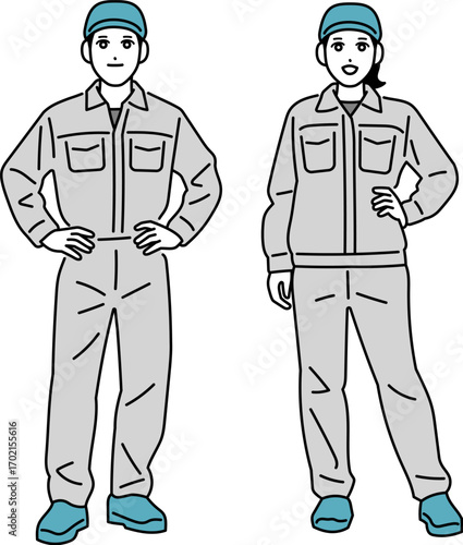 作業員の男女の全身イラスト