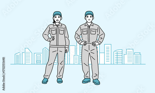作業員の男女の全身イラスト
