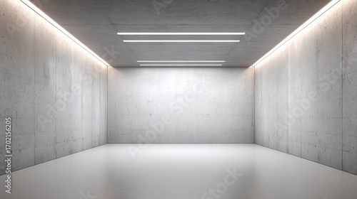 Empty Modern Concrete Room with LED Lighting, Ideal for Showroom, Studio, or Minimalist Interior Design
