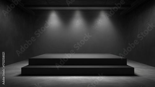 Minimalist Dark Concrete Stage with Spotlights for Product Display or Presentation Backdrop