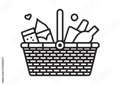 Wicker Picnic basket line art vector