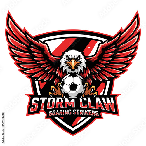 The logo symbol is an eagle holding a soccer ball.
