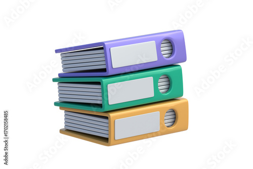Stack of office folders for documents with hardcover isolated on white background. Stationery supplies. 3d render
