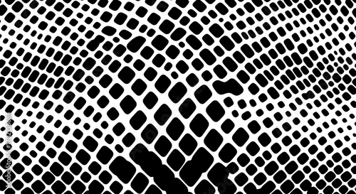 Abstract black and white pattern featuring distorted grid of diamond shapes, creating an optical illusion.