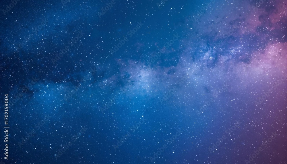 Naklejka premium 푸른색과 보라색이 은은하게 섞인 우주의 은하수와 별들이 빛나는 밤하늘 배경