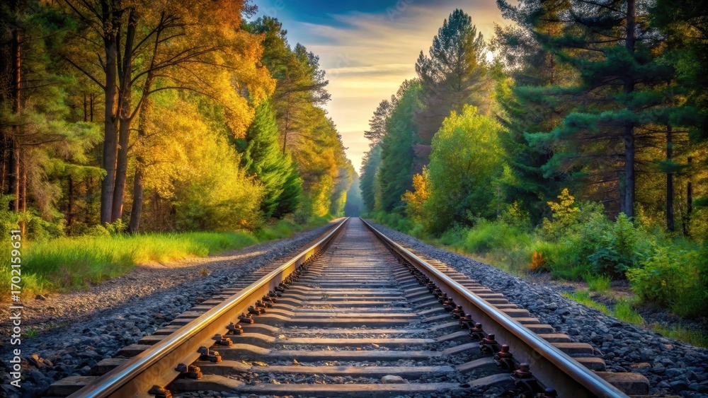 Fototapeta premium A rail track stretches into the horizon