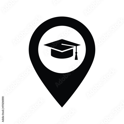 Graduation cap location pin icon symbol education study learning concept vector