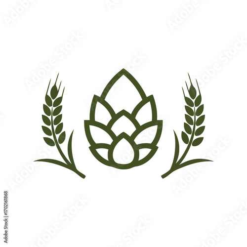 Craft beer ingredients hop wheat emblem symbol brew crafting beverage logo design vector