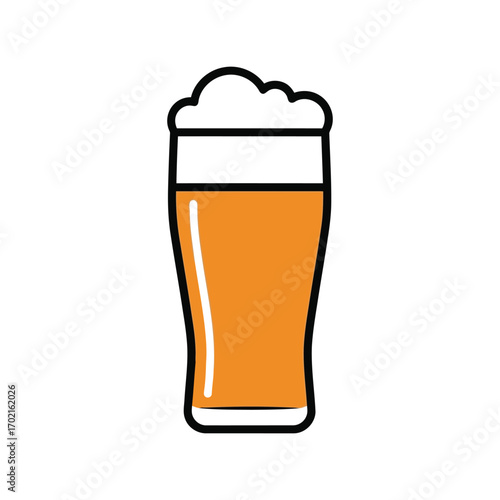 Refreshing tall glass of golden beer with frothy white head icon simple flat vector vector