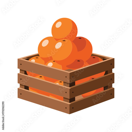 Fresh orange harvest wooden crate abundant fruit display isolated vector