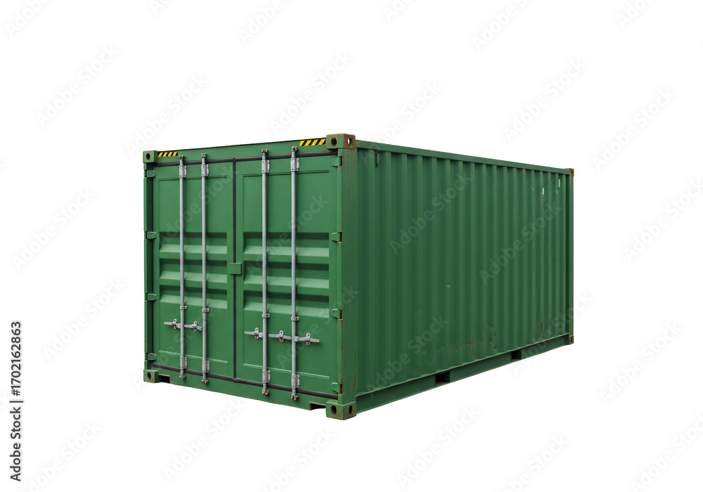 Fototapeta premium Green cargo container shipping freight logistics transportation delivery import export global trade maritime industry commerce supply chain 3 d rendering isolated transparent background
