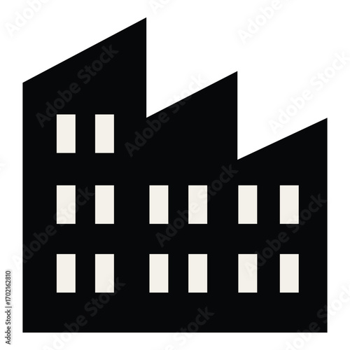 Black and White Factory Icon with Industrial Design Elements