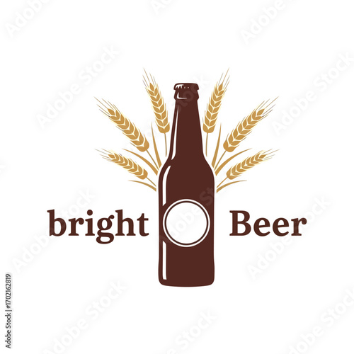 Craft beer bottle wheat grains logo design abstract beverage alcohol brewery vector