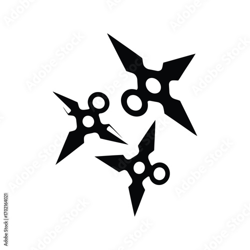 Ninja shuriken stars throwing weapons silhouette martial arts combat danger sharp vector