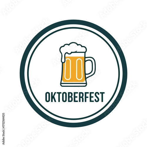 Oktoberfest beer mug celebration festival circular emblem graphic design beverage vector
