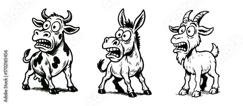 Cow and donkey cartoon with funny expressions