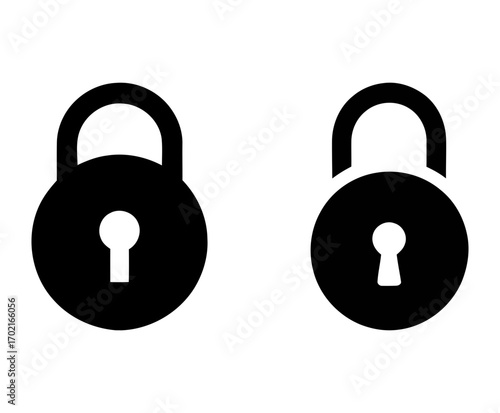 black padlocks one locked one unlocked icon. set of locks