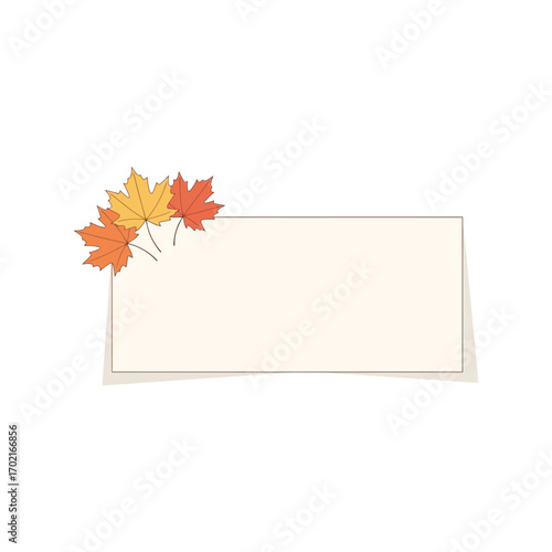 Autumn leaves corner decoration cream rectangular card autumnal foliage season greeting design vector