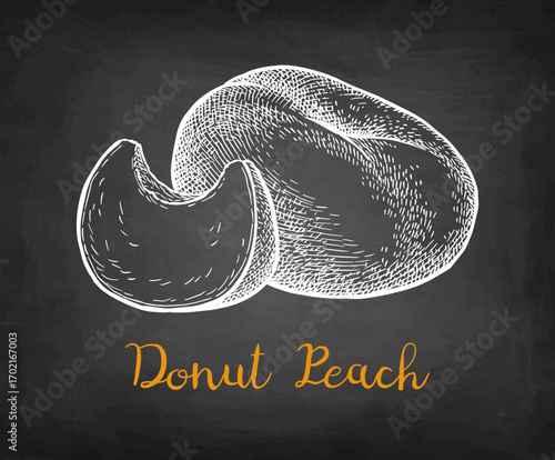 Donut peach with slice chalk sketch.