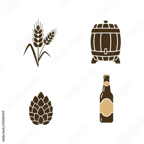 Craft beer ingredients and brewing elements set for beverage industry design vector