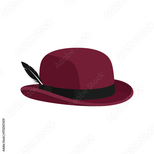 Elegant burgundy fedora hat with feather accent for classic style vector