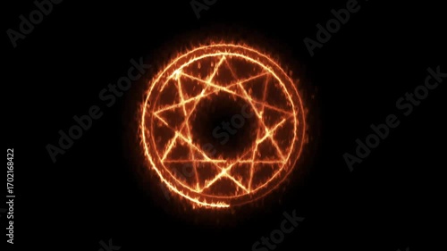 Mystical glowing magic circle animation with geometric star symbol on dark background. Perfect for fantasy, mystery, or sci-fi projects, spell effects, motion graphics, video editing, and game design.