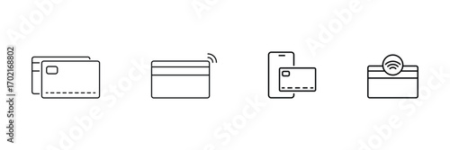 Payment method, credit card, debit card, online banking, mobile wallet, transaction security, contactless technology, financial service, digital money, ecommerce icon vector illustration.