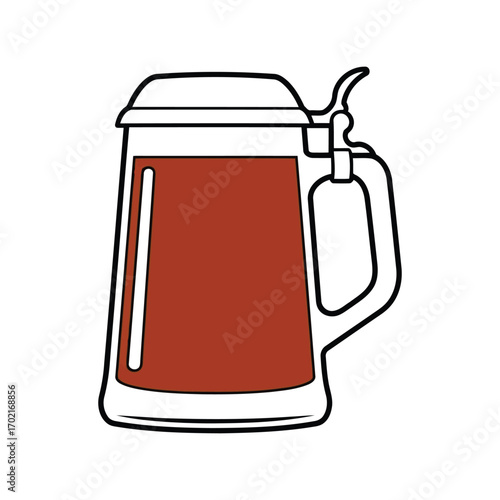 Vintage glass beer stein with lid filled with amber ale brew refreshing beverage vector