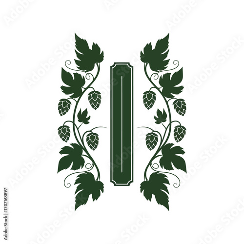 Decorative hop vine border design with vertical element for brewing and craft beer branding vector