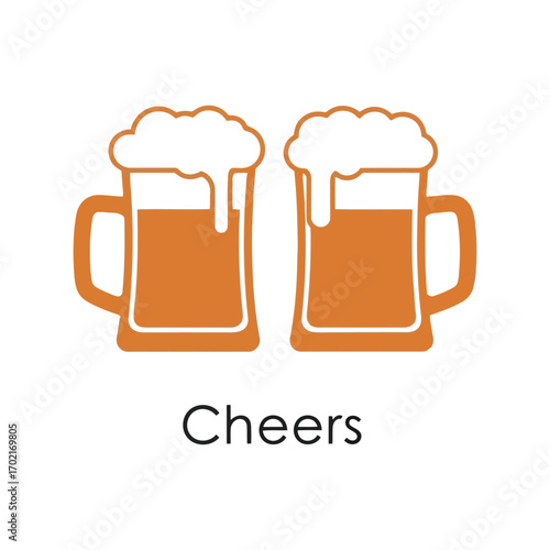 Two beer mugs clinking together celebrating toast cheers oktoberfest party drink vector