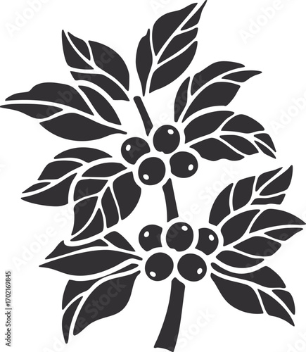 vector illustration of a coffee plant branch with leaves and beans. Ideal for organic, farm, or café designs.