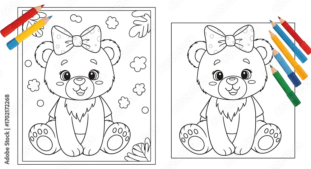Fototapeta premium Adorable Bear Cub Coloring Page for Kids.