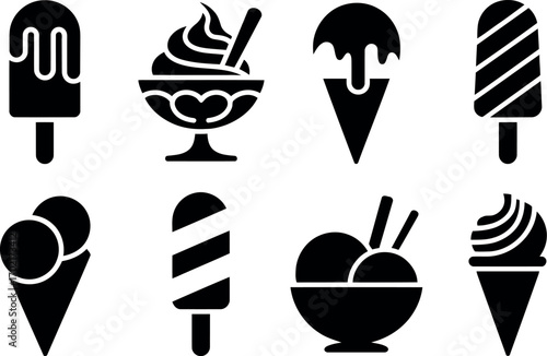 Diverse ice cream collection icons simple frozen dessert vector symbols summer treat refreshment vector