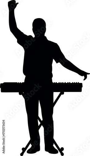 Conductor silhouette waving hand over keyboard musical instrument performer vector