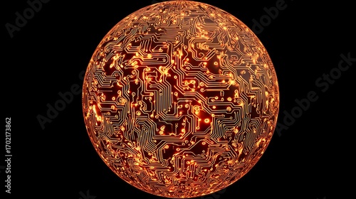 Abstract Global Digital Network Sphere Illuminated Circuit Board Texture Visualization