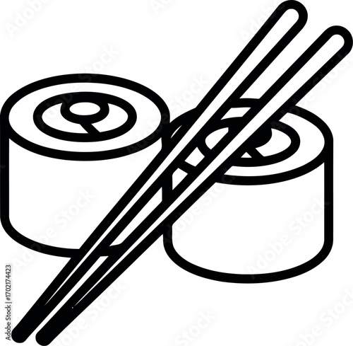 Minimalist sushi rolls and chopsticks vector icon japanese food symbol clean line art asian cuisine vector