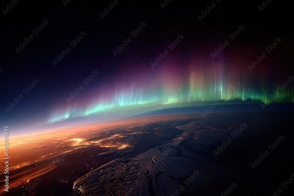 Fototapeta premium Spectacular Aurora Borealis Display Over Earths Horizon Seen From Space.