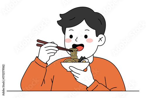 Food Vlogger Tasting Dish - Minimalist Cartoon Vector