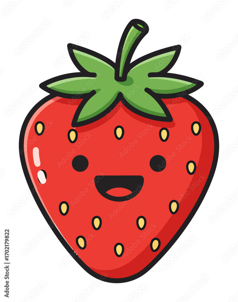 Obraz premium Cartoon Strawberry with Big Grin - Vector Illustration